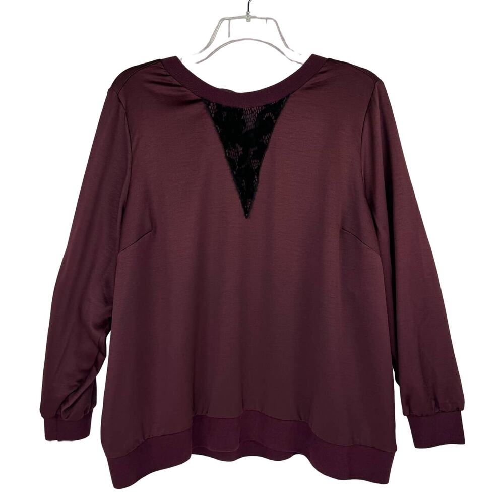 NWT‎ LANE BRYANT | Burgundy Satin Lace Detail Sweatshirt | Women's 22/24